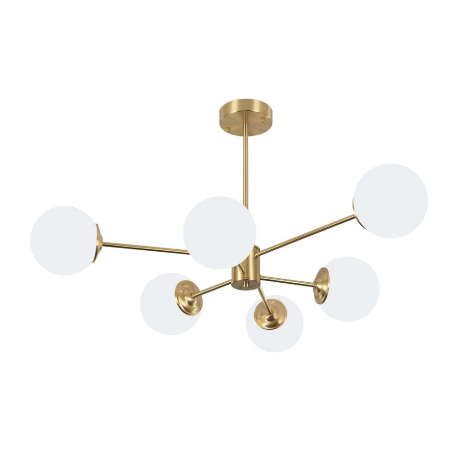 Majuro modern gold ceiling light with frosted glass globe shades and LED chandelier design